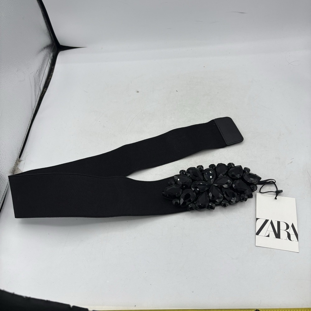 Zara Waist Dress Belt Womens Size 32 Black Snap Buckle Wide Stretch